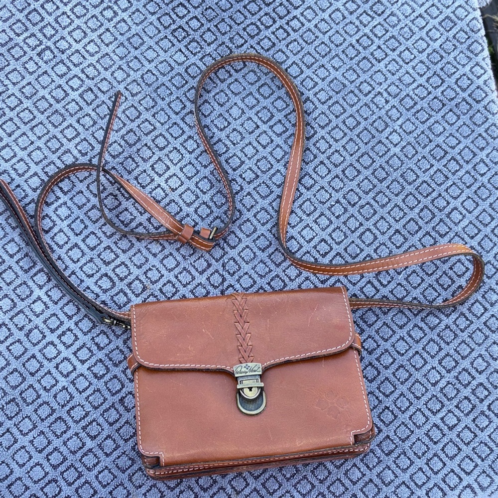 Patricia Nash Cognac Leather Crossbody Bag with Braided Flap